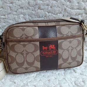コーチ COACH シグネチャー ショルダーバッグ PVC レザー 斜め掛け ブラウン