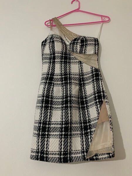 ツイード ROBE de FLEUR ローブドフルール glossy グロッシーホワイト×ブラック Sサイズ チェック