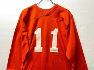  dead stock 80*s russell football T-shirt (S) number ring orange unused 80 period old tag Old Russell 11