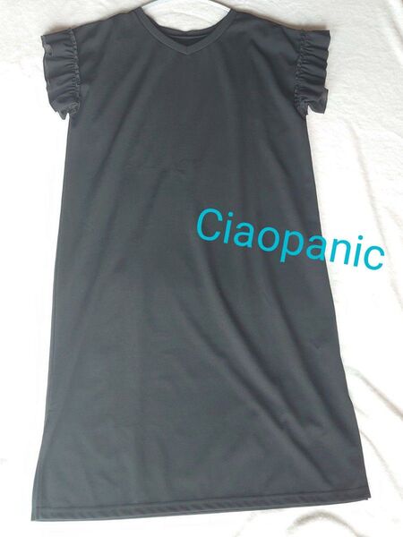 Ciaopanic 袖フリル ワンピース F ブラック 無地 半袖 中古・美品