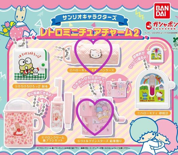 sanrio サンリオ レトロ ミニチュア チャーム キーホルダー キキララ 鉛筆削りガチャ カプセルトイ キティ