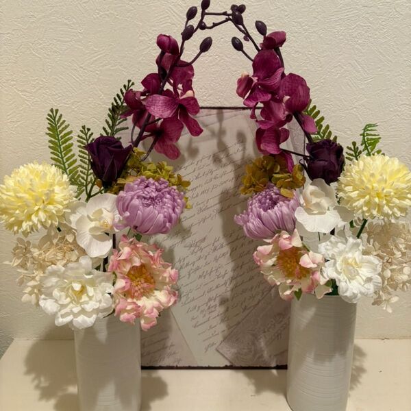 プリザーブドフラワー仏花 そのまま飾れる お盆 お供え 胡蝶蘭 輪菊 ワイン 白
