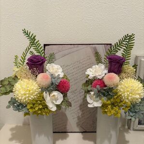 プリザーブドフラワー仏花 お供え花 花器付 そのまま飾れる お盆 お彼岸 お供え プリザーブドフラワー アーティフィシャルフラワー