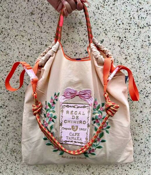 ラスト1点 刺繍 エコバッグ ボールアンドチェーン チェーン付き
