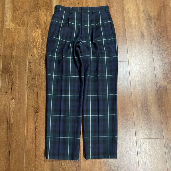 90s vintage ウールスラックス ボトムス パンツ センタープレス チェックスラックス グリーン/ネイビー XL