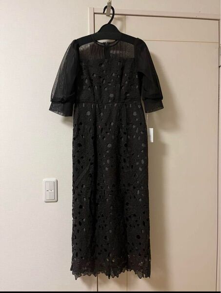 今期新品 petirobe 花柄カットワークレースワンピース フォーマル ワンピース ロング 花柄 ブラック