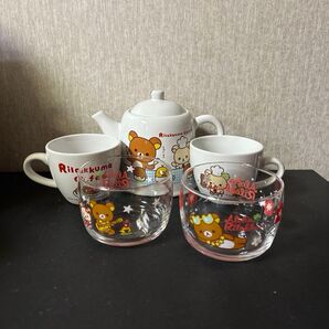 【リラックマ】 未使用★5個セット★ティーポット&カップ&ガラスボウル★まとめ売り