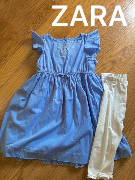 ZARAkids ワンピ ノースリーブ フリル袖 夏 かわいいレギンス 128 7〜8さい