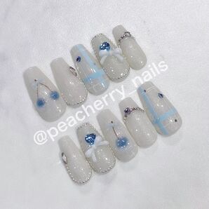 ネイルチップ さくらんぼネイル マグネット ガーリー フレンチ リボン ハート