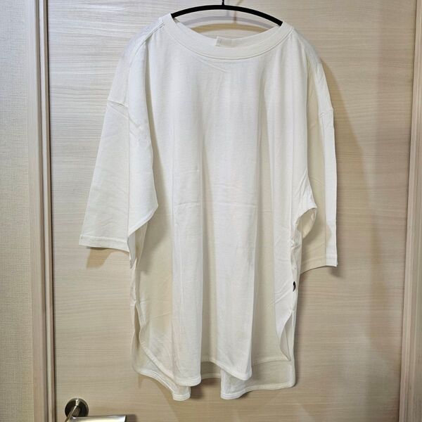 しまむら USAコットン 七分袖 バックヘンリー カットソー 白 Tシャツ 無地 ホワイト 大きいサイズ 4L