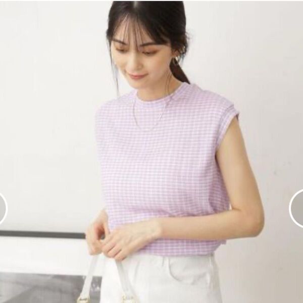 NANO universe ナノユニバース フリーサイズ カットジャガードノースリーブブラウス パープル Tシャツ サラっと夏服♪