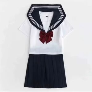 本格生地 JK セーラー服 コスプレ コスチューム 配信撮影 キャバドレス コンカフェ リボン 紺 スカーフ スクール