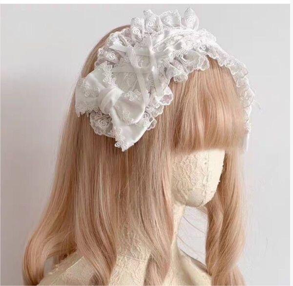 ヘッドドレス ホワイト フリル レース リボン ロリータ ゴスロリ コスプレ