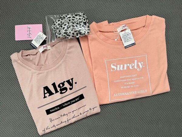 新品◆algy 150 S 半袖Tシャツ アルジー ピンク オレンジ シュシュ付 トップス