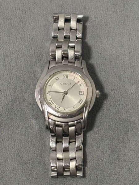 【電池交換済】GUCCI グッチ レディース 腕時計 5500L クォーツ デイト 稼働 美品 稼働品 シルバー 文字盤
