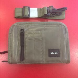 BEAMS ミニ財布 カード入れ カーキ ストラップ付き