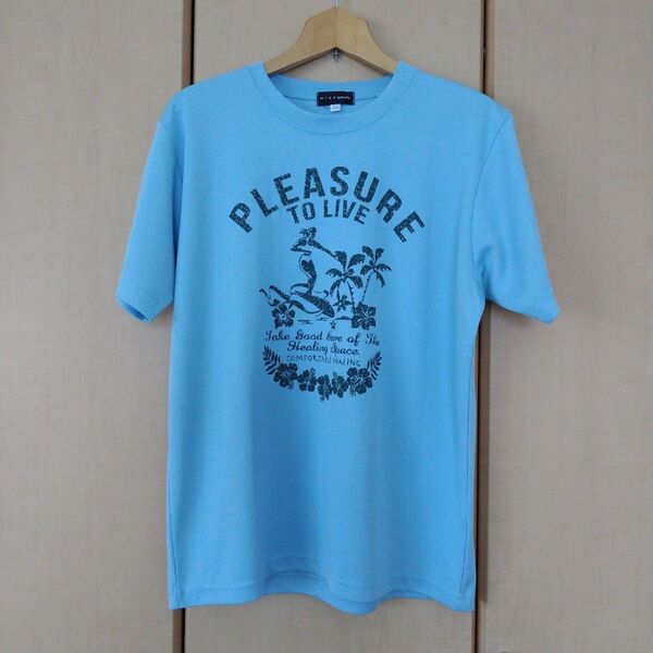 ドライメッシュ サーフ プリント 半袖Tシャツ ライトブルー LL