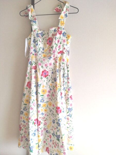 【美品】 kate spade Aライン 花柄 ガーデンブーケワンピース リボン 花柄 キャミソールワンピース コットン M