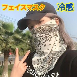 フェイスカバー☆接触冷感☆フェイスマスク☆紫外線対策☆バンダナ☆ペイズリー柄☆ホワイト☆フリーサイズ