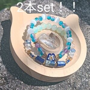 1時間タイムセール 天然石ブレスレット パワーストーンブレスレット 開運 ラピスラズリ カラークオーツ 多面カット ミルフィオリ