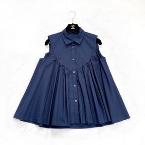 Lois CRAYON ロイスクレヨン ふんわり ギャザー ノースリーブ ブラウス シャツ ネイビー