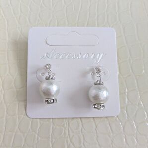 ハンドメイド*コットンパールシルバーピアス ノンホールピアス