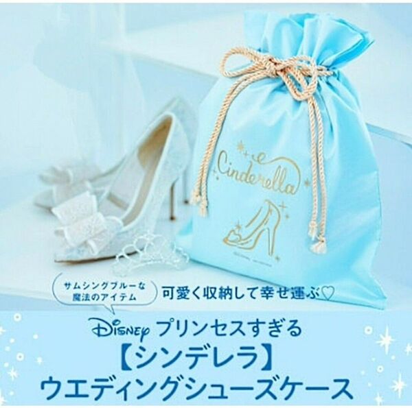 新品 未開封 Disney ディズニープリンセス シンデレラ 巾着ポーチ シューズケース サムシングブルー 上履き入れ 雑誌 付録
