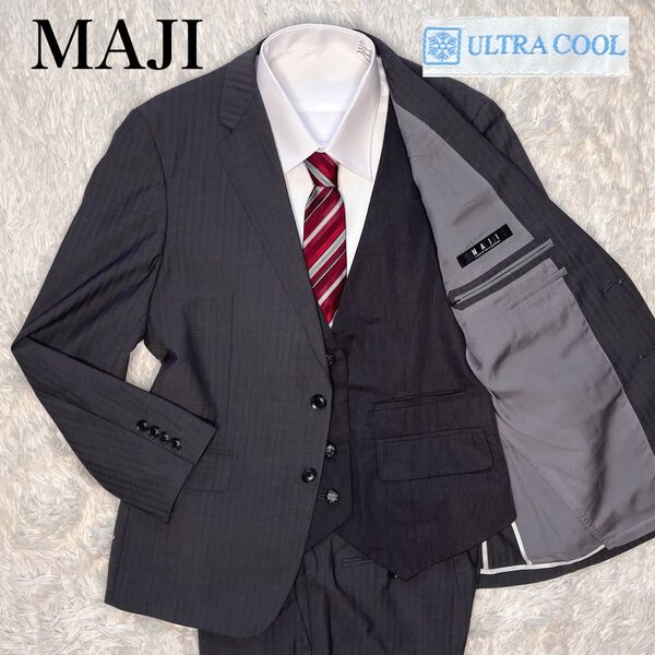 【極美品】MAJI マジ アオキ サマースーツ セットアップ 背抜き ストライプ