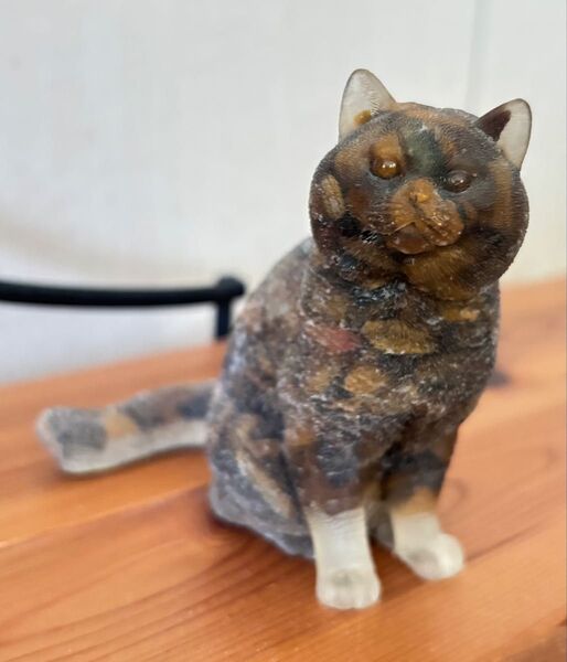 タイガーアイ 猫 ねこ ネコ 三毛猫 /置物 オルゴナイト 天然石