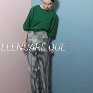 ELENCARE DUE ギンガムチェック ハイウエスト タックパンツ