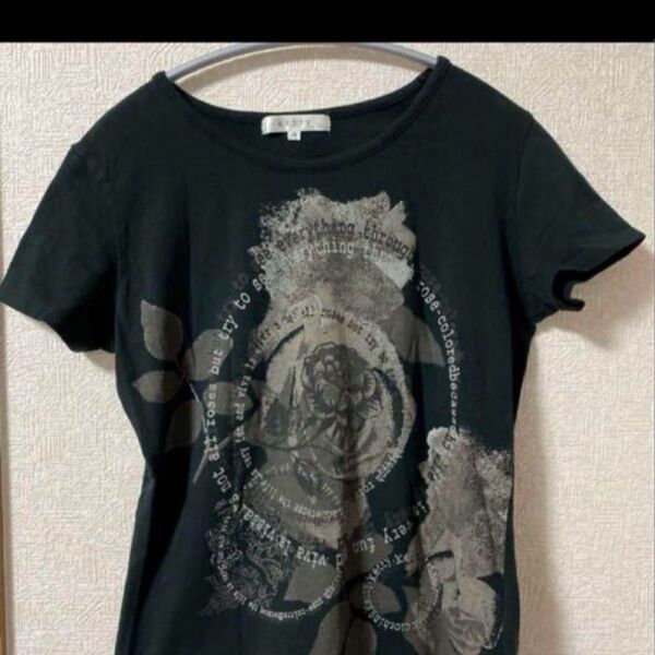 kettyブラック グラフィックプリント 半袖Tシャツ プリント