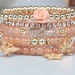 ブレスレット ピンク ゴールド 蝶、 薔薇 飾り