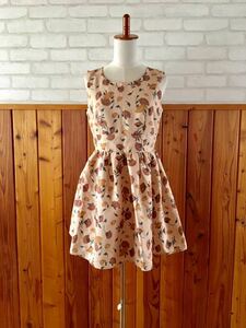 earth music & ecology lady's floral print One-piece M size beige group high waist flared skirt Mini no sleeve G