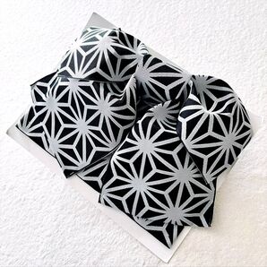 新品 浴衣用 作り帯 日本製 麻の葉 黒×グレー 粋 清楚 昭和レトロ レアなお品 浴衣帯