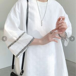 【FVLMEN】ラインデザイン プルオーバー 五分袖Tシャツ 韓国 男女兼用