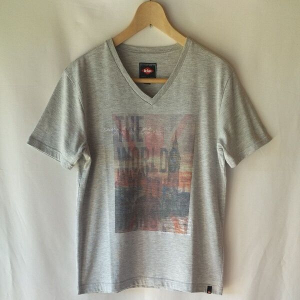 【リークーパー Lee Cooper 半袖 Tシャツ Vネック プリント刺繍柄 Lサイズ】古着 グレー