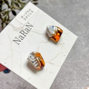 576≫シーグラスとシー陶器のmixピアス