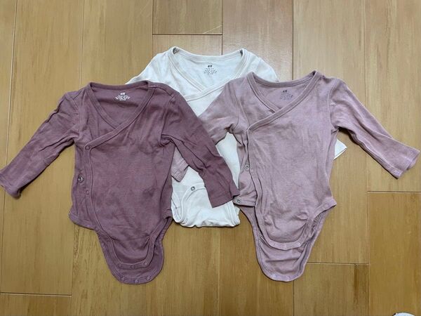 ロンパース ボディースーツ ベビー服 綿100 肌着 ピンク系 ベージュ系 3点セット 赤ちゃん 男の子 女の子 60 70 80