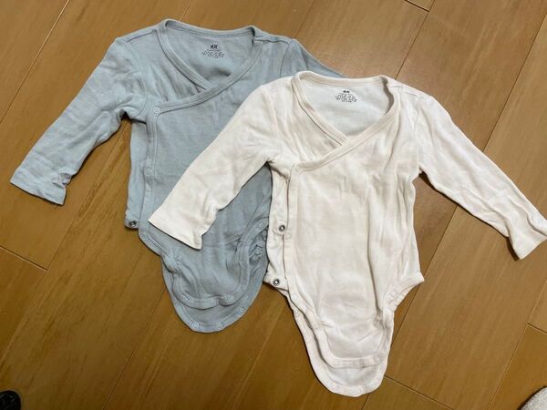 ロンパース ボディースーツ ベビー服 綿100 肌着 ブルー系 ホワイト系 2点セット 赤ちゃん 男の子 女の子 60 70 80