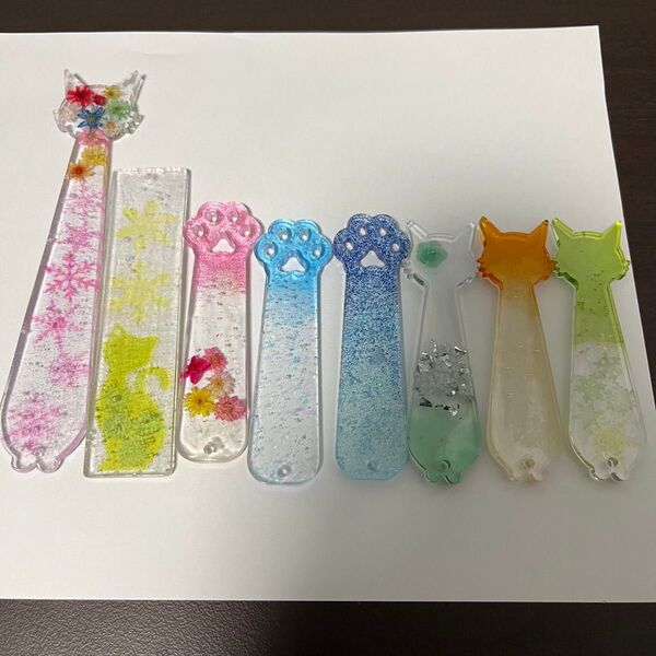 猫と花のレジンしおりセット レジン ハンドメイド レジンパーツ 手作り 自由研究