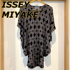 イッセイミヤケ チュニック 黒 総柄 着丈60×幅77cm 裾幅42cm #1