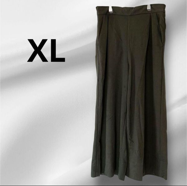 イージースカンツ ワイドパンツ パンツ ガウチョパンツ タック カーキ XL イージーパンツ 大きい ゆったり