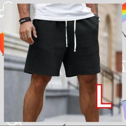 ☆新品☆ ショートパンツ ハーフパンツ スウェット L ブラック ワッフル キルティング ドローストリング