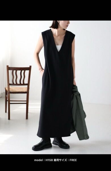★新品未使用★BONJOUR SAGAN ボンジュールサガン ジャンパースカート Vネックロングジャンスカ ポケット付き