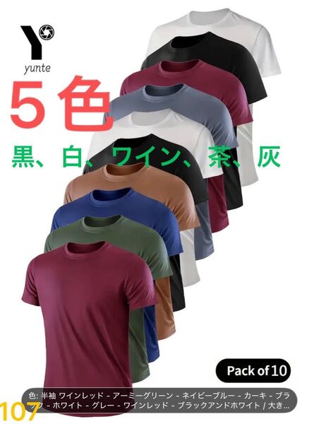 吸汗 Tシャツ 接触冷感 速乾性 通気性 伸縮性 カジュアルスポーツシャツ 5枚セット 半袖 ジム トレーニング 等