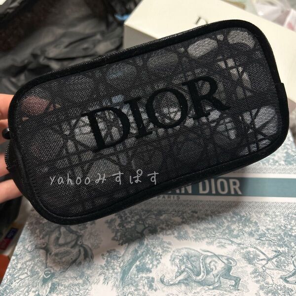 国内正規店購入★ 正規品 DIOR ディオール ポーチ ブラック 黒 小物入れ コスメ ロゴ カナージュ メッシュ 籠目編み