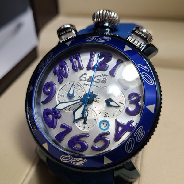 良品 GaGa MILANO ガガミラノ マヌアーレ48MM クロノグラフ 電池交換済み クォーツ 稼働品 腕時計