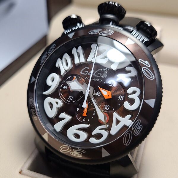 未使用展示品 GaGa MILANO ガガミラノ マヌアーレ48MM クロノ 社外レザーベルト クォーツ 稼働品 腕時計
