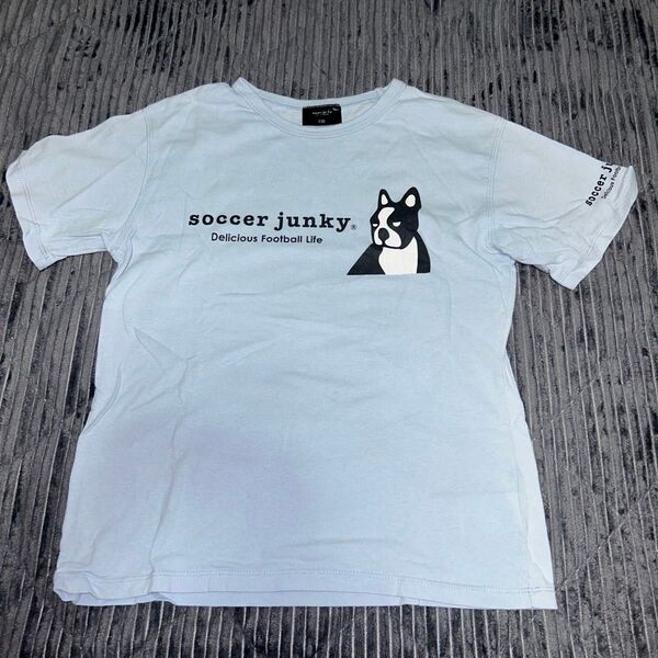 サッカージャンキー soccerjunky ロゴプリント 半袖Tシャツ 水色 150 古着 クラウディオパンディアーニ Tシャツ
