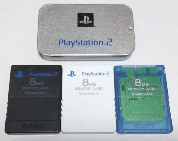 PS2用 メモリーカード 8MB ブラック + ホワイト + ブルー 3個セット ケース付き 純正品 中古品